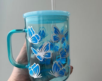 Budderflies | 15oz | Glass Mug | includes lid and straw | libbey glass | made to order