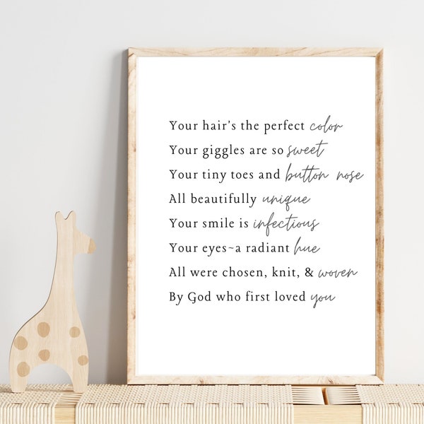 Chosen Poem, Christian Nursery Decor, Religious Baby Shower Gift, Nursery Sign, Baptism Gift, Wall Art, Modern Baby Room