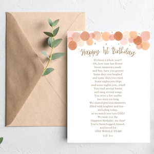 Baby's eerste verjaardagskaart, verjaardagsgedicht, verjaardagsposter, eerste verjaardag, afdrukbare verjaardagskaart, verjaardagsdecor, van mama, van papa