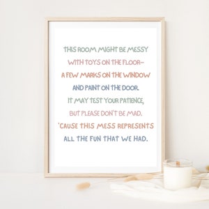 Printable Kids Room Sign, Play Room Wall Decor, Toy Room Wall Art, Printable Wall Art, Kids Quote, Kids Room Poem, Messy Room Sign,