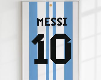 Póster de la camiseta de Messi de Argentina, Arte mural de fútbol (Descarga digital)