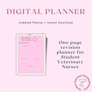 Student Veterinary Nursing Revision Digital Printable Planner / SVN instant download study planner, undated digital PDF planner, Veterinary