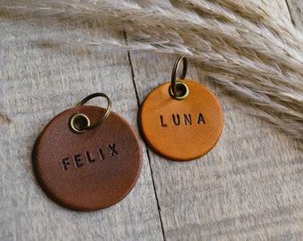 Leather Cat ID Tag, Custom Mini Dog Breed Tag, Personalized, Pet ID Tag, Handstamped, Cat Gifts, Brass, Bronze