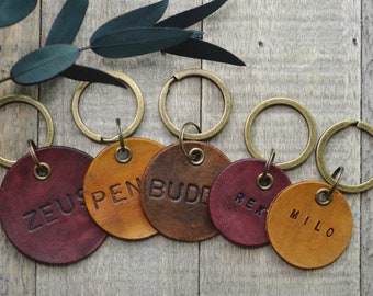 Leather Dog Tag, Personalized Custom Dog Dog ID Tag, Quiet Dog Tag, Handstamped, Dog Gifts, Brass, Bronze