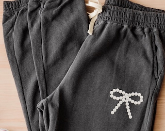 Coquette Bow Sweatpants, Bow Joggers for Women, Bride Sweatpants, Bachelorette Lounge Pants, Comfort Colors, Gift for Bride, Bow Pants