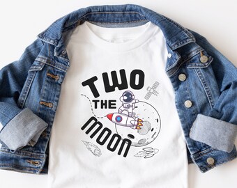 Two The Moon Birthday Shirt, Outer Space Theme Birthday, Astronaut Birthday, Two Year Birthday Shirt, 2nd Birthday, Boys Second Birthday Tee