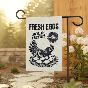 Fresh Eggs CUSTOM Garden Flag, Eggs for Sale, Chicken Egg Sign, Local Egg Dealer, Chicken Coup Flag, Fresh Egg Stand, Farmers Market Stand