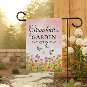 Grandma&#39;s Garden Yard Flag, Gift for Grandma, Nana Gift, Mimi Gift, Garden Welcome Sign, Gift from Grandkids, Personalized Grandma Flag