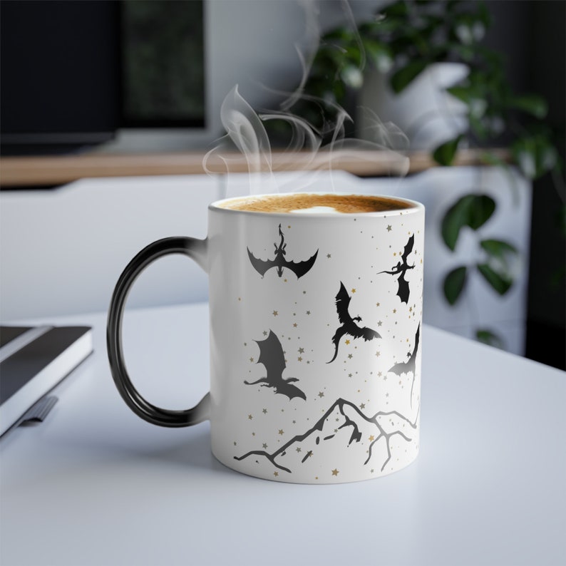 Color Changing Dragon Mug, Fantasy Book Mug, Fantasy Reader, Flying Dragon, Bookish Gift, Literary Mug, Bookworm Mug, Reader Gift, Book Club image 2