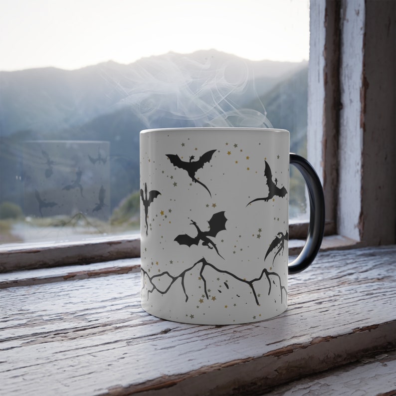 Color Changing Dragon Mug, Fantasy Book Mug, Fantasy Reader, Flying Dragon, Bookish Gift, Literary Mug, Bookworm Mug, Reader Gift, Book Club image 3