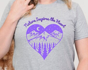 Nature Inspires Heart T-Shirt: Outdoors Hiking Graphic Tee