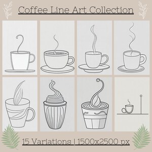Coffee Line Art Collection | 15 Different Variations | Digital Art