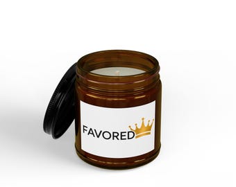 Favored Crown Soy Candle 4oz or 9oz Jar | Scented Amber Jar with Black Lid