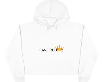 Favored Crown Crop Hoodie | Minimal Typography, Gold Crown Logo