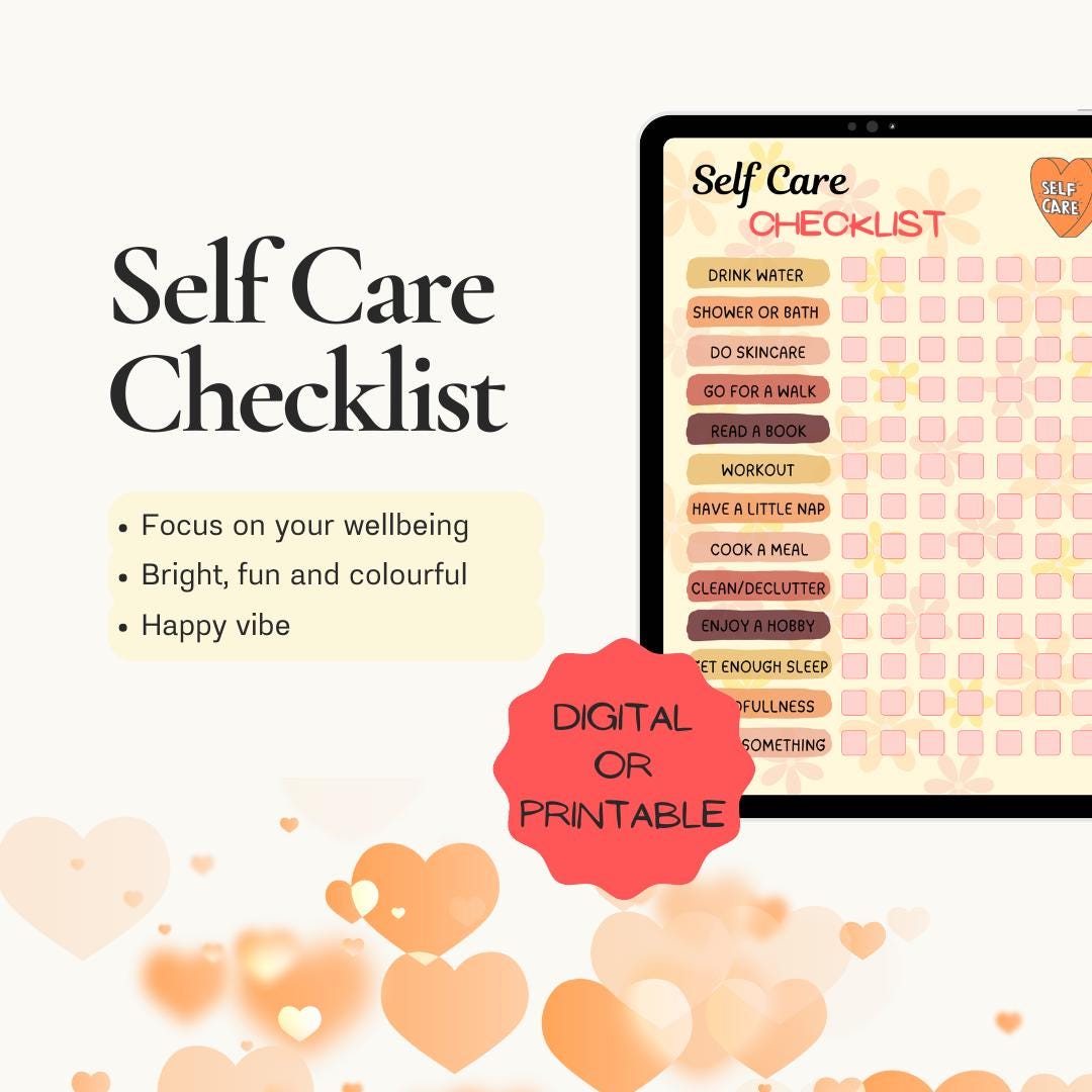 Self Care Checklist Printable Template, Self Care Routine Plan, Daily ...