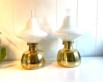 Pair of Henning Koppel brass Petronella Oil Lamps by Louis Poulsen, Denmark