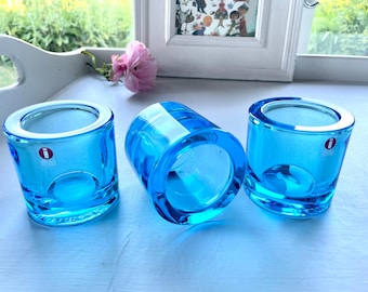 Iittala Marimekko. Trio of Kivi Glass Votive Candleholders in