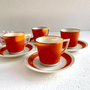 Vintage Royal Copenhagen Jaegersborg Orange & Gold Espresso Set – Set of 4