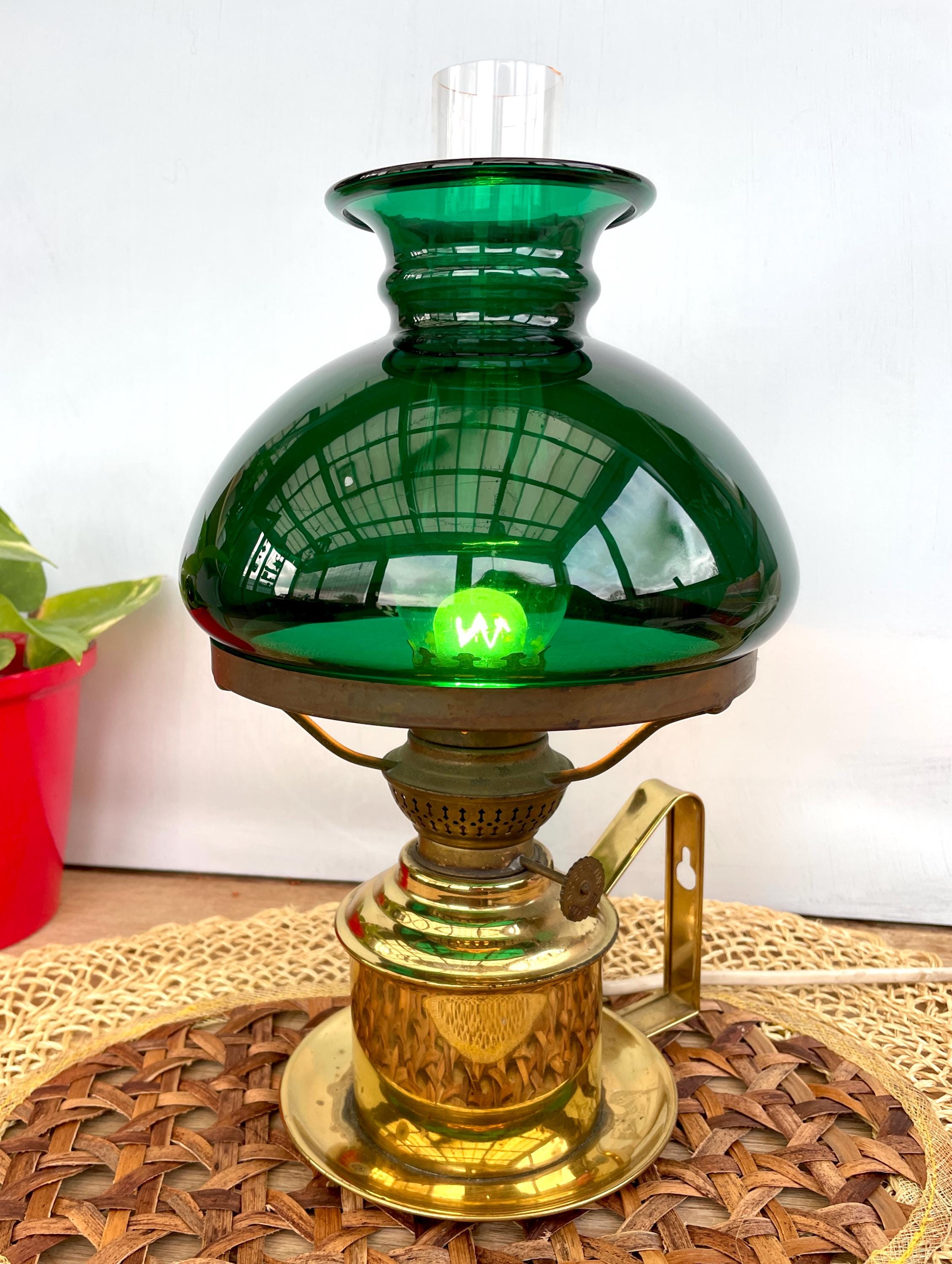 Vintage Holmegaard Green Glass Oil Lamp Converted to Electric