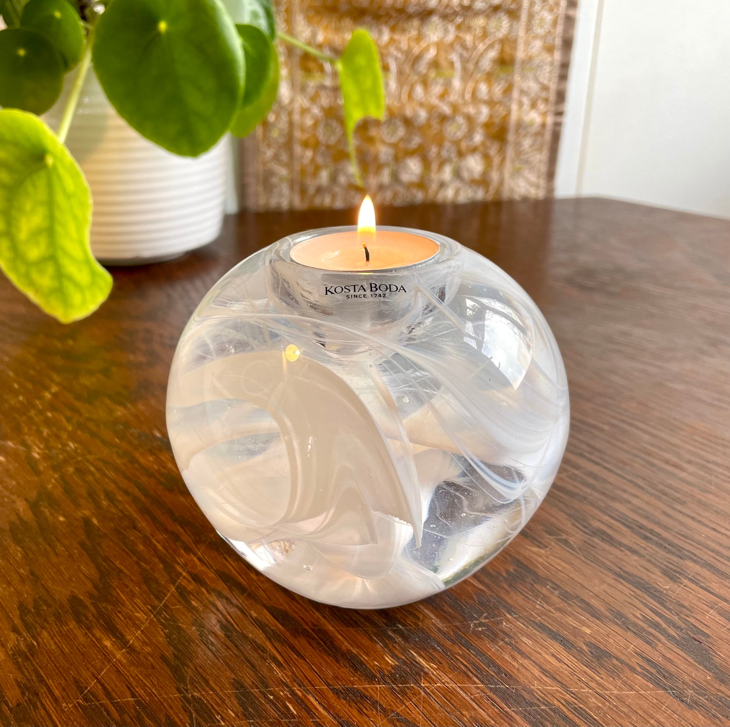 Kosta Boda 'cool Moon' White Candle Holder - Handmade Swedish Art