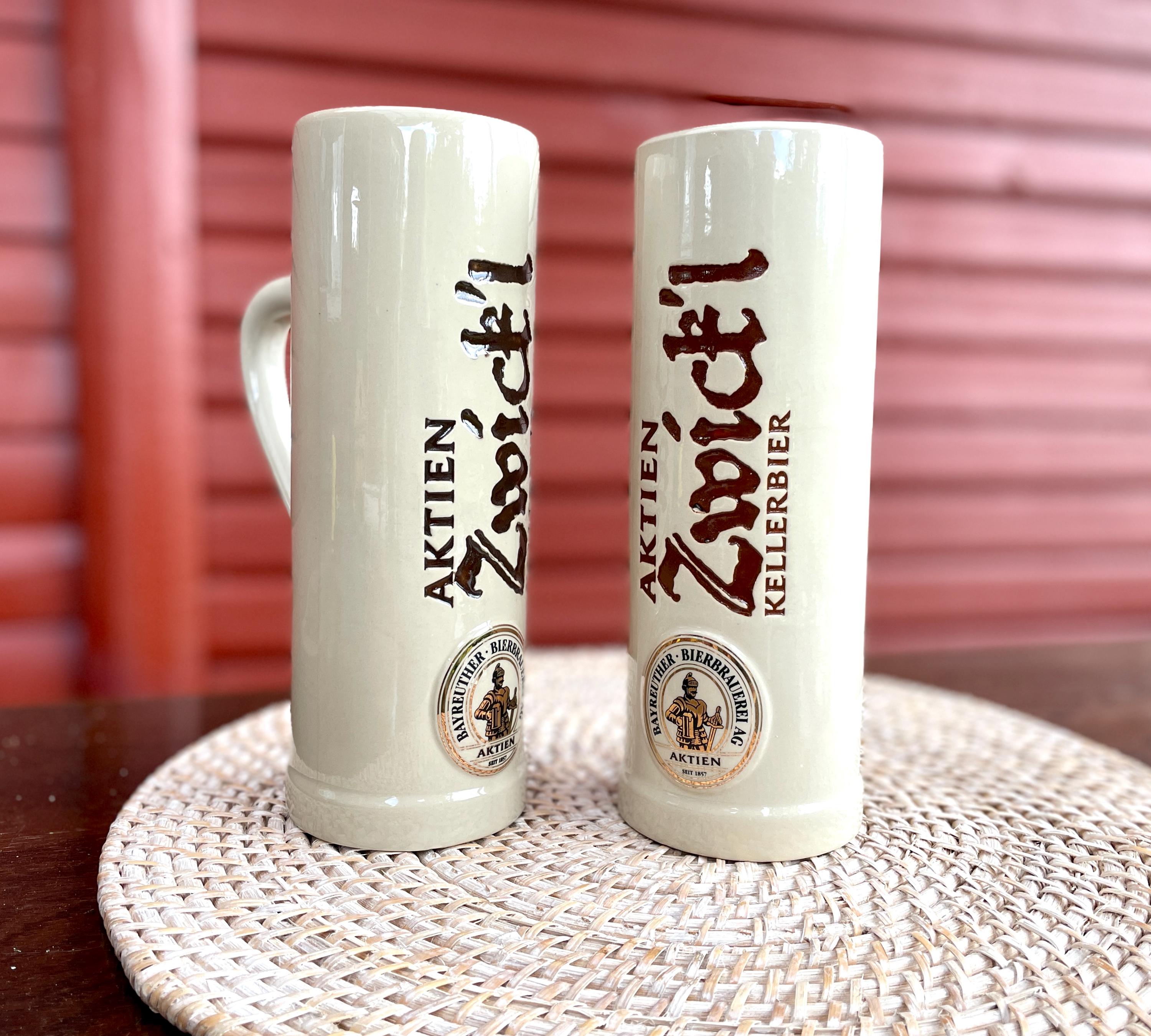 Pair of Aktien Zwick'l Kellerbier German Beer Steins – Vintage