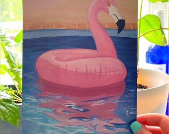 Floating around | flamingo | pool float | art print | matte