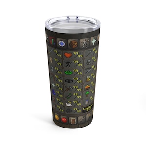 Max Stats - Old School RuneScape 20 oz Tumbler - OSRS Nostalgia - Stainless Steel Travel Cup - Gaming Collectible - Gift for Gamers