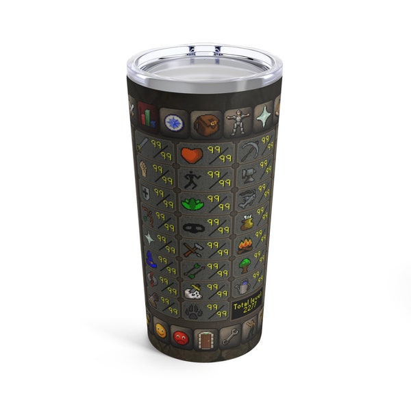 Max Stats - Old School RuneScape 20 oz Tumbler - OSRS Nostalgia - Stainless Steel Travel Cup - Gaming Collectible - Gift for Gamers