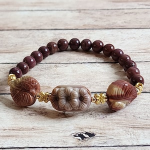 Alashan Agate Flower & Leafs Charm Bracelet