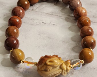 Alashan Agate Rabbit & Money Bag Charm Bracelet