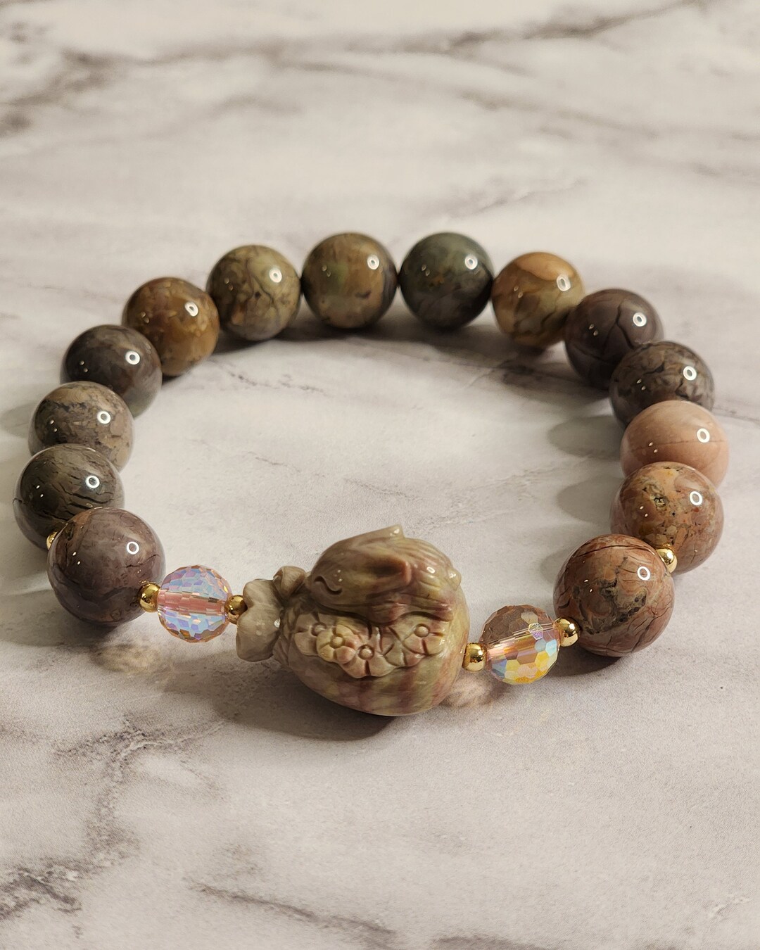 Alashan Agate Rabbit & Money Bag Charm Bracelet Etsy