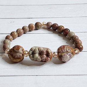 Alashan Agate Flower & Leafs Charm Bracelet