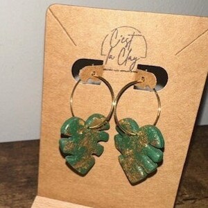 Gold Monstera Leaf Hoop Earrings