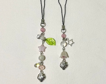 Pink Strawberry Keychains Phone Charm Metal Charm Spring Themed Cute