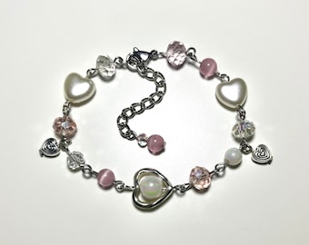 Pink Heart Cute Adjustable Bracelet Pearly