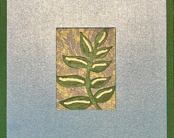 Handmade Greeting Card - Blank Green & Blue Leaves