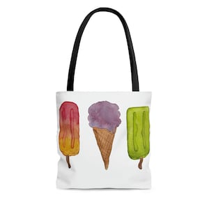 Popsicle Tote Bag, Watercolor Popsicles and Ice Cream