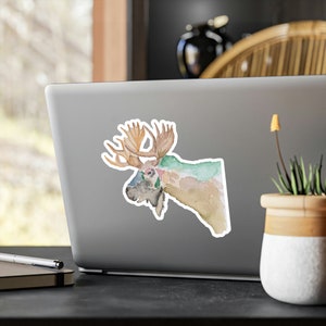 Watercolor Moose Decal, Kiss-Cut Vinyl Decals