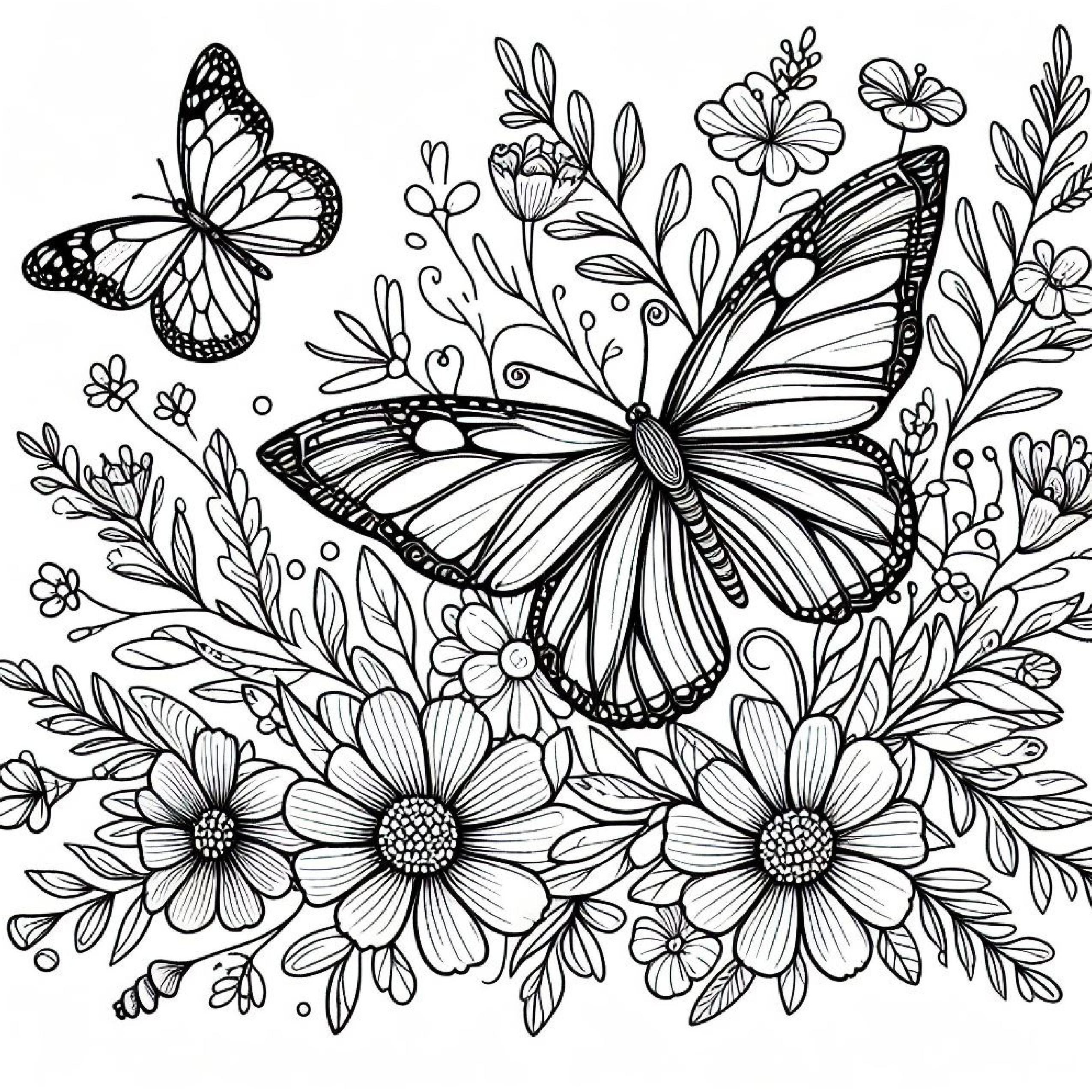 60 Butterfly and Flower Coloring Pages | Printable Coloring Book for ...