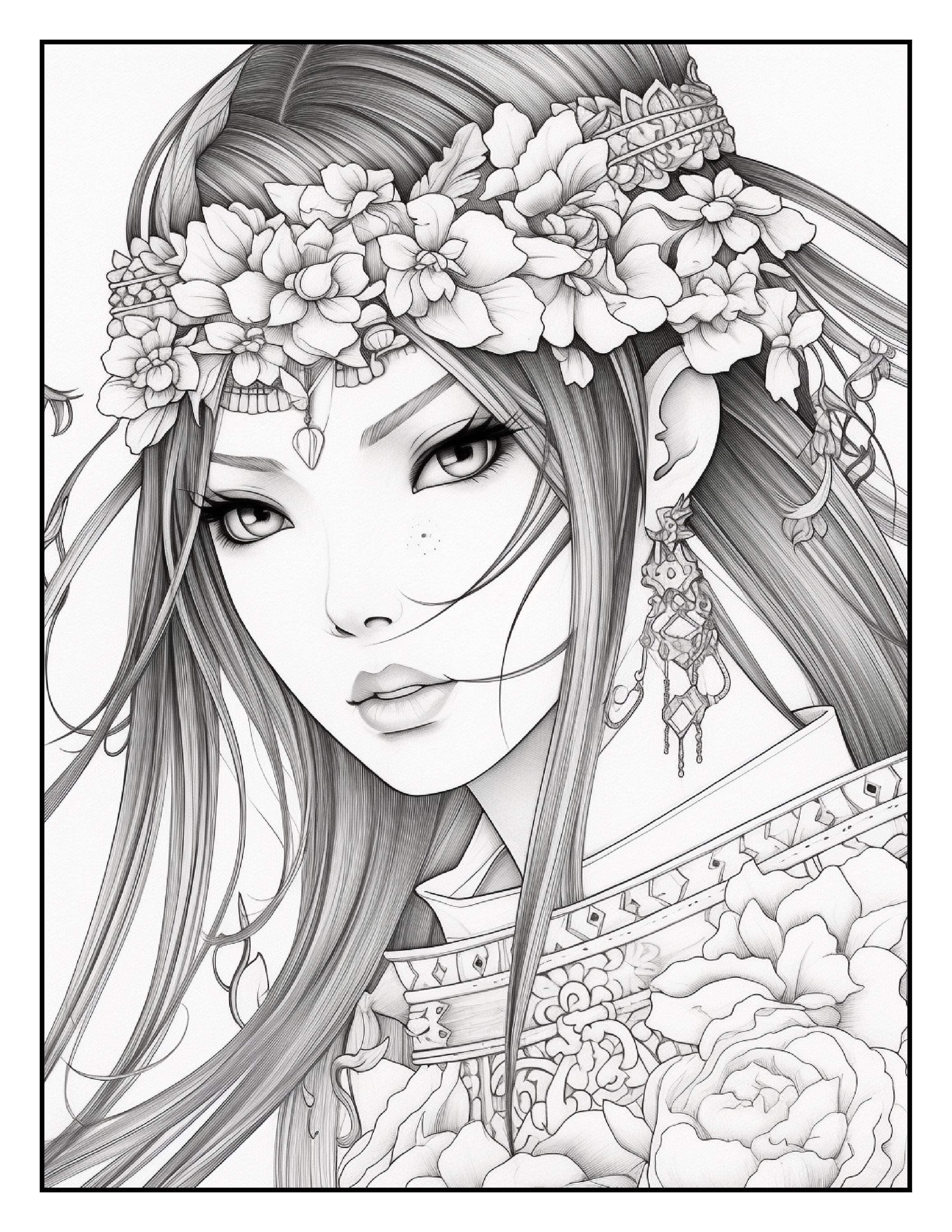 50 Anime Art Coloring Pages, Coloring Book, Adult Coloring Book, Kids