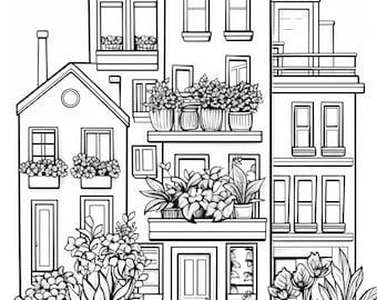 50 European Buildings Coloring Pages, Coloring Book, Adult Coloring Book, Kids Coloring Book, Kid Coloring Pages, Stress Relief