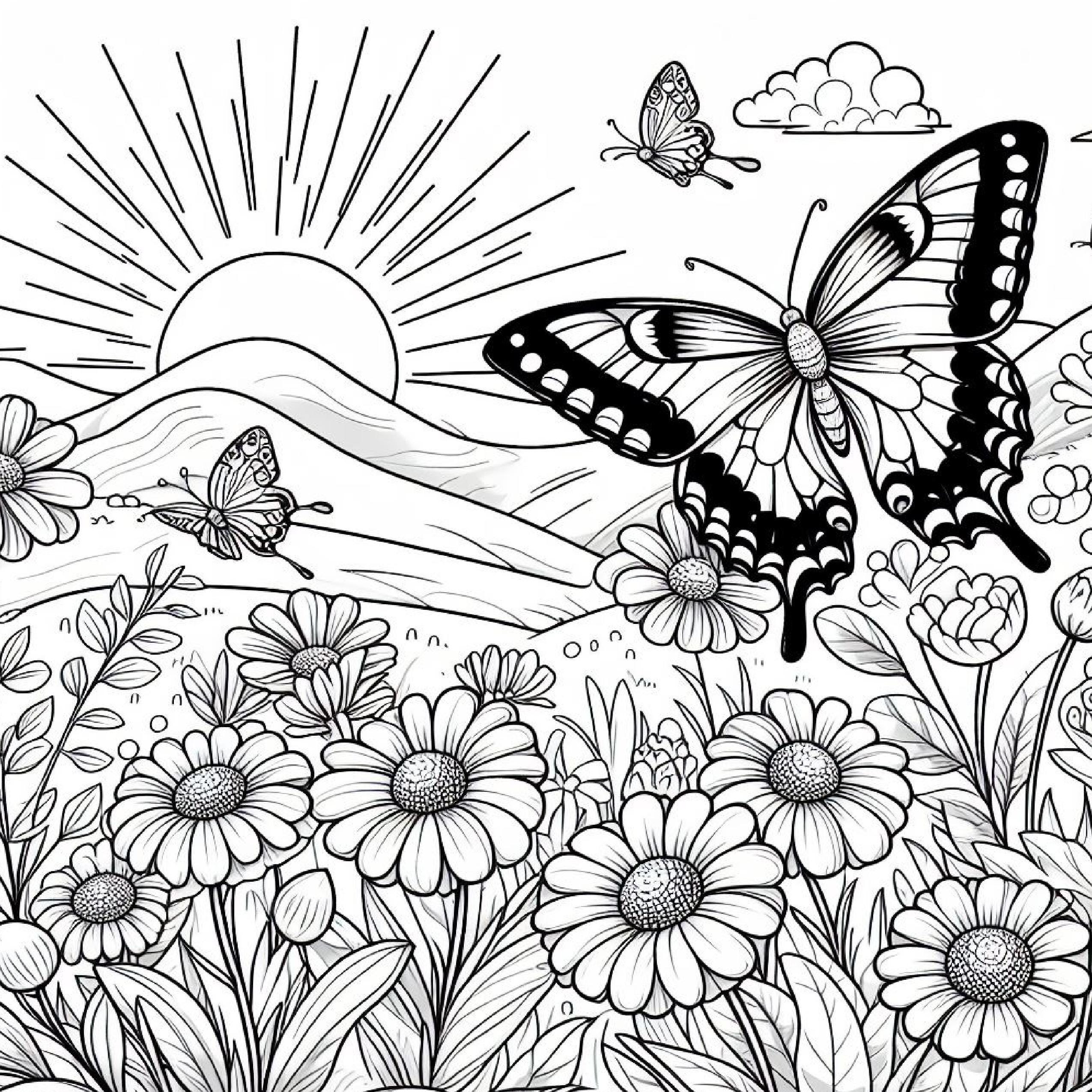 60 Butterfly and Flower Coloring Pages | Printable Coloring Book for ...