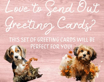 6 Watercolor Puppy Dog BLANK Greeting Card - 4 x 6, Editable in Canva and PDF Version