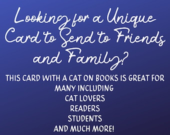 Cat on Books Greeting Card | 4x6 and 5x7 Blank Card | Canva & PDF Editable