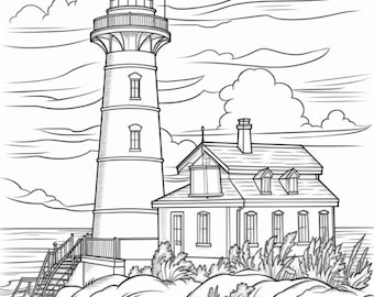 300 Beautiful Lighthouses, Beach Coloring Book, Adult Color, Kids Coloring Book, Kid Coloring Pages, Stress Relief