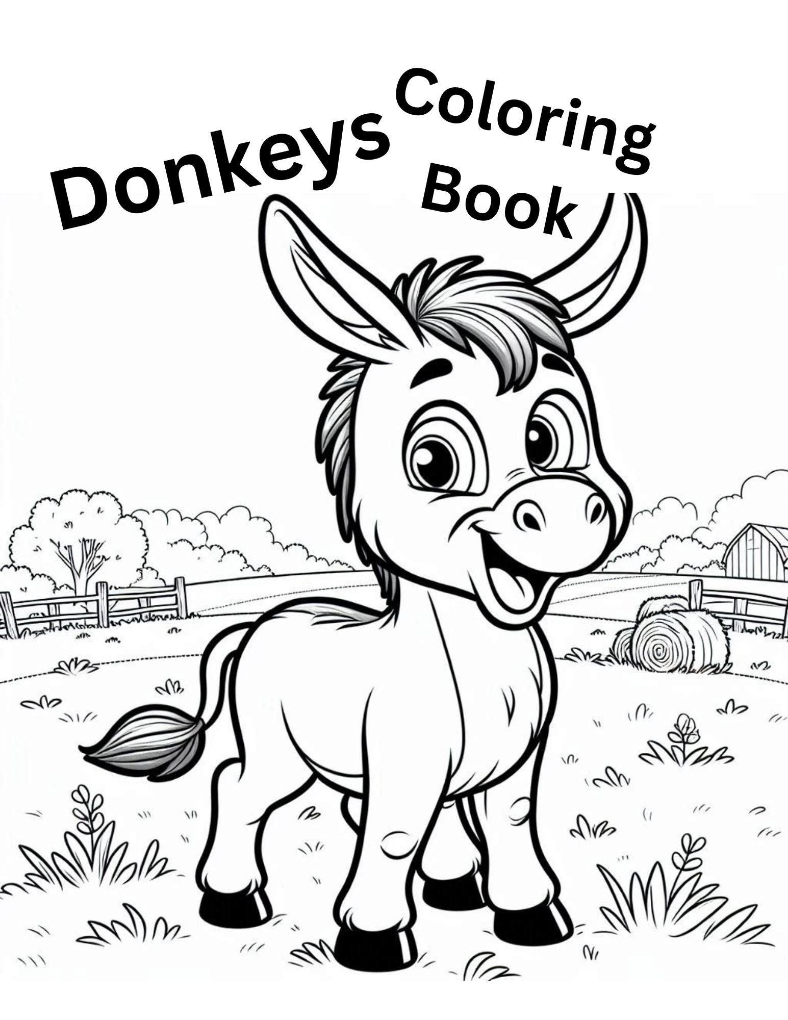 7 Donkeys Coloring Pages, Coloring Book, Adult Coloring Book, Kids
