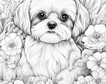 50 Realistic Dogs Coloring Pages | Printable Dog Coloring Book for Adults | Detailed Pet Art Designs
