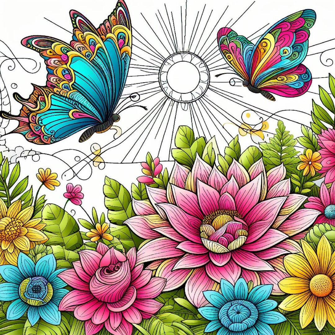60 Butterfly and Flower Coloring Pages | Printable Coloring Book for ...