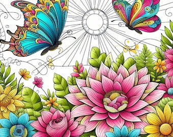 60 Butterfly and Flower Coloring Pages | Printable Coloring Book for Adults | Relaxing Floral Art Therapy PDF