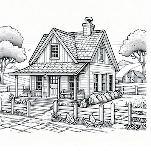 29 Farmhouses (Farm House) Coloring Pages, Coloring Book, Adult Coloring Book, Kids Coloring Book, Stress Relief, Kid Coloring Pages, Farm